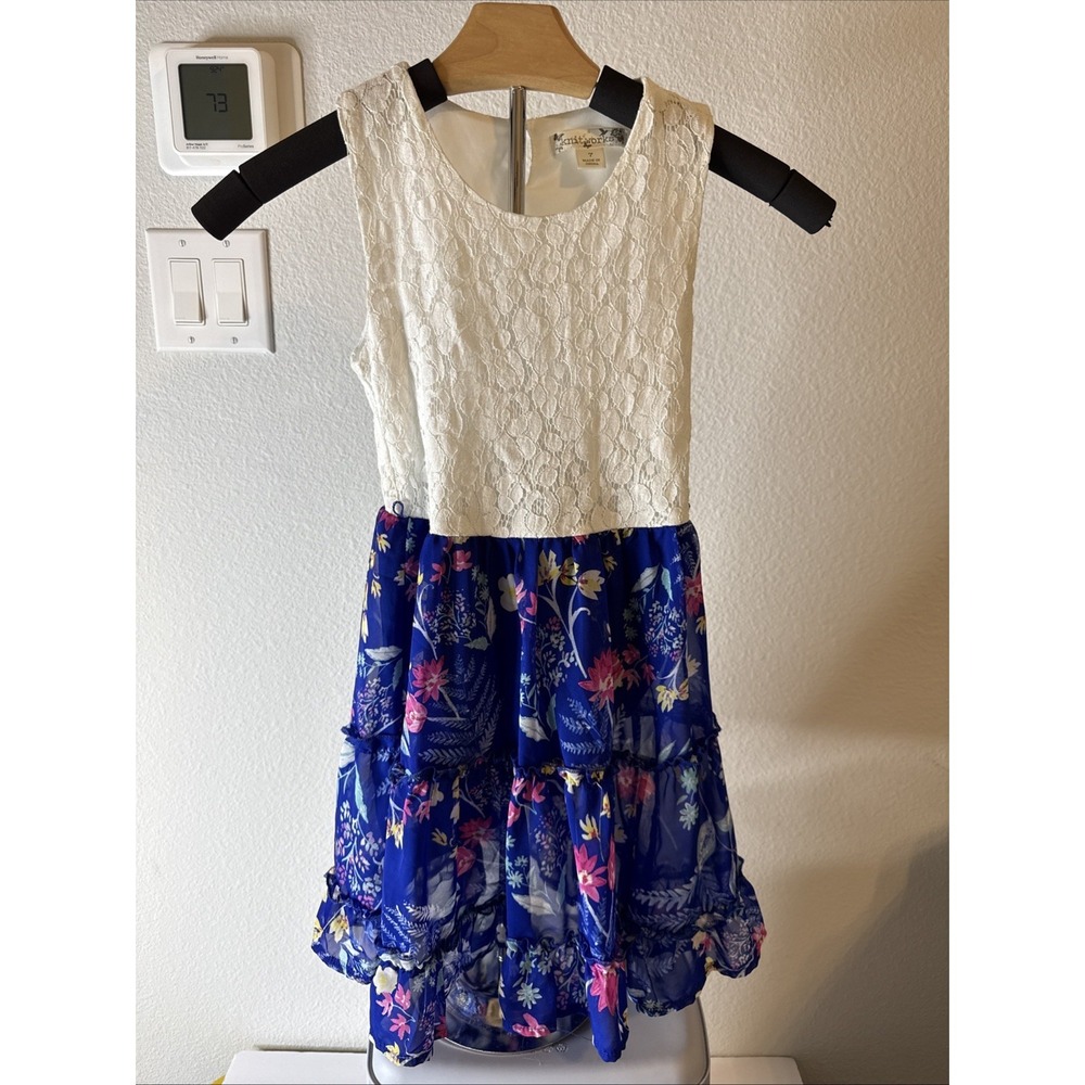 Knit Works Girl's Floral Lace Dress Blue Lined‎ Party Classic Size 7